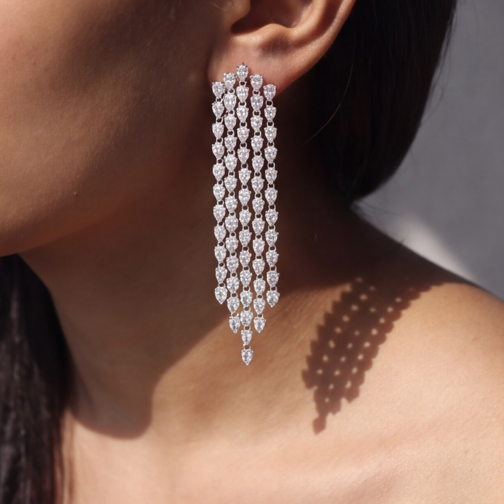 3 Ct. Pear Cut Lab Grown Diamond Dangle Earrings (VS-EF)