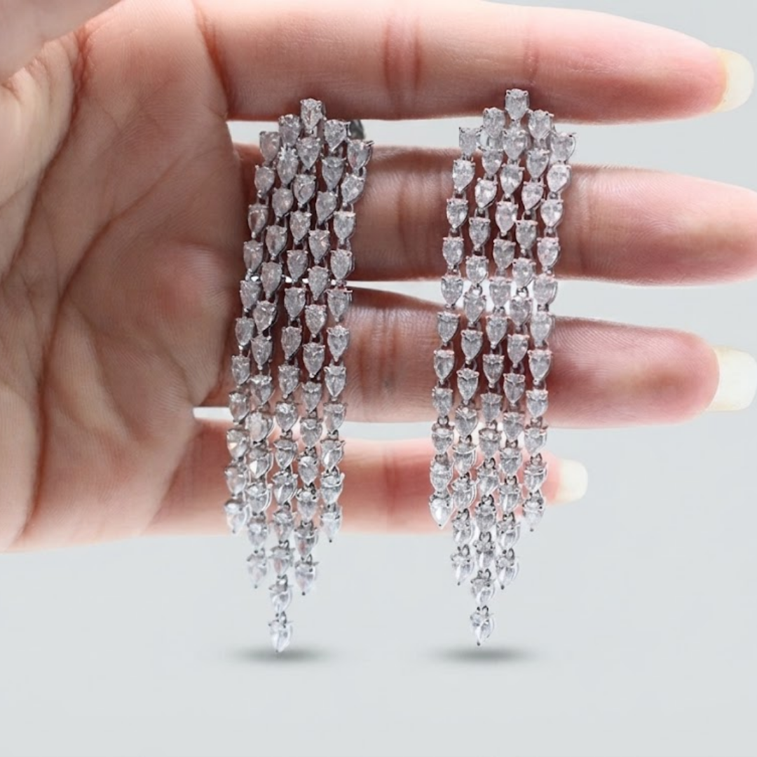 3 Ct. Pear Cut Lab Grown Diamond Dangle Earrings (VS-EF)