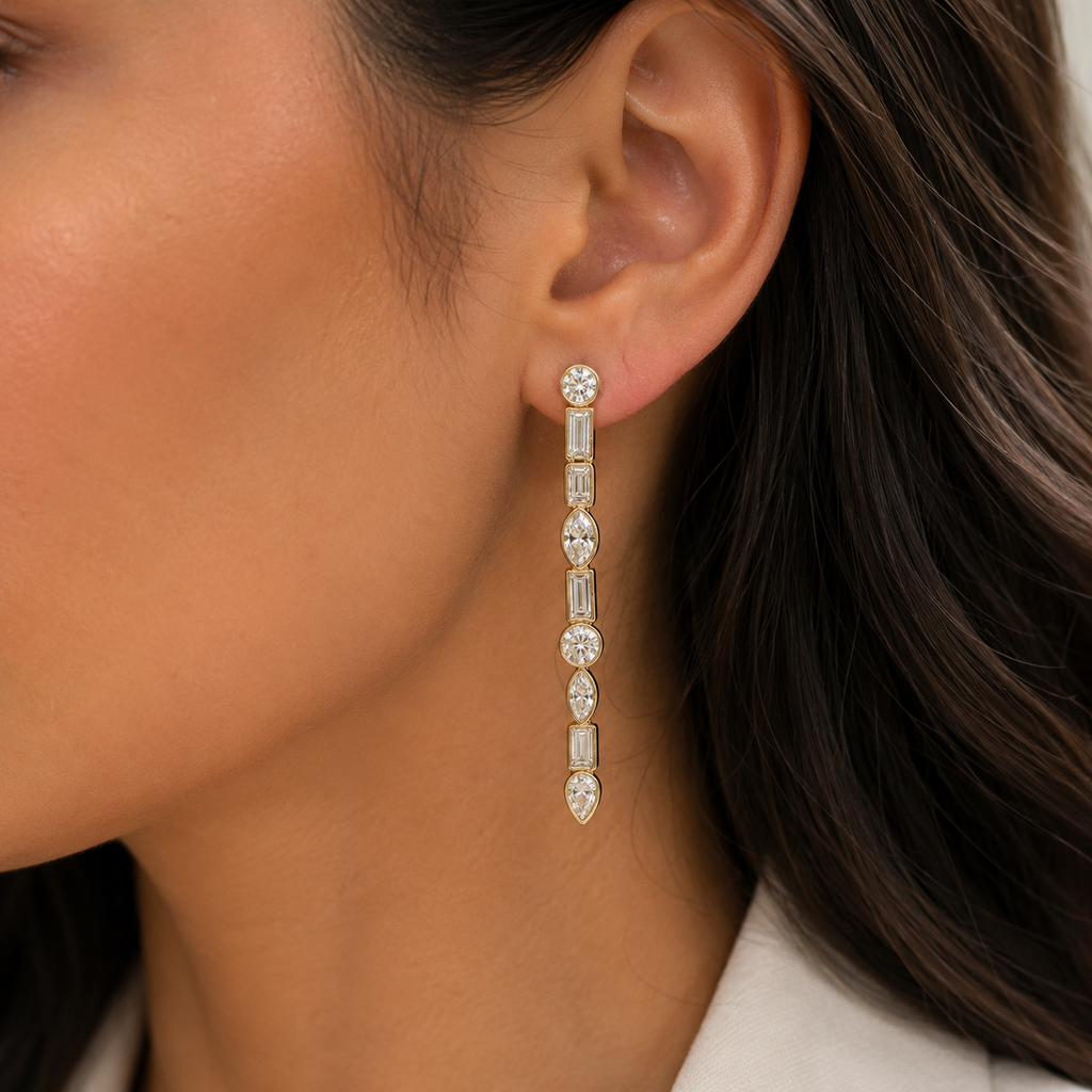 1 Ct. Lab Grown Diamond Multi Cut Dangle Earrings (VS-EF)