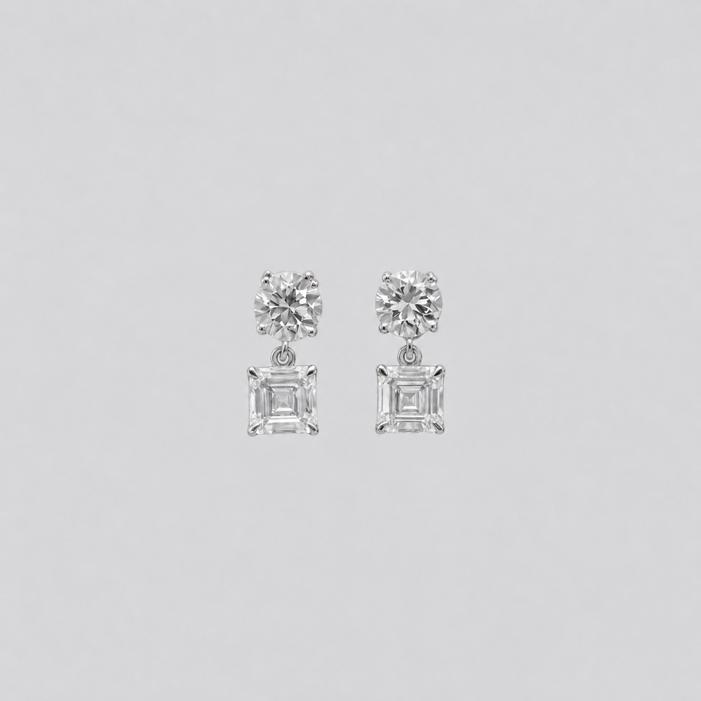 7 Ct. Round & Asscher Cut Lab Grown Diamond Dangle Earrings (EF-VS)