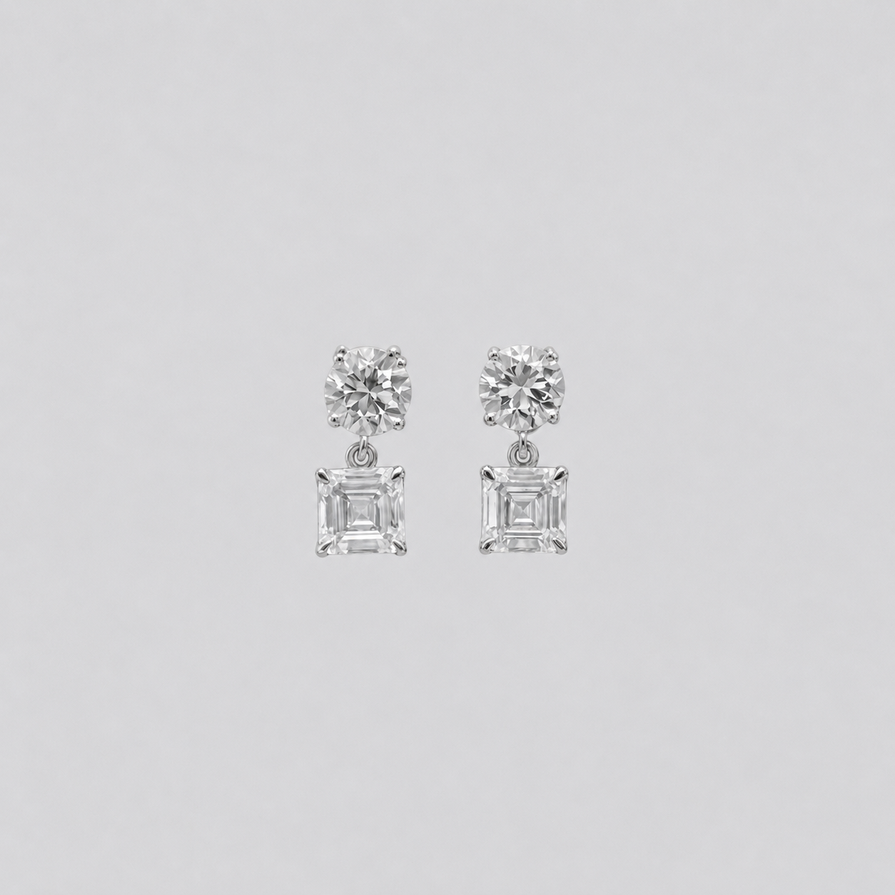 7 Ct. Round & Asscher Cut Lab Grown Diamond Dangle Earrings (EF-VS)