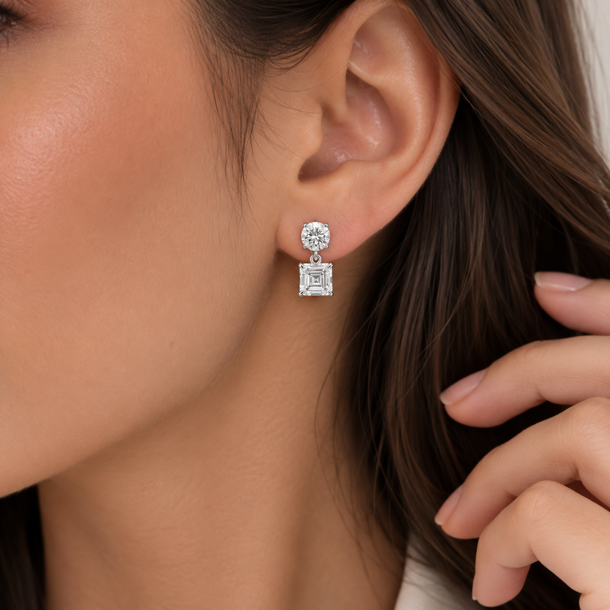 7 Ct. Round & Asscher Cut Lab Grown Diamond Dangle Earrings (EF-VS)