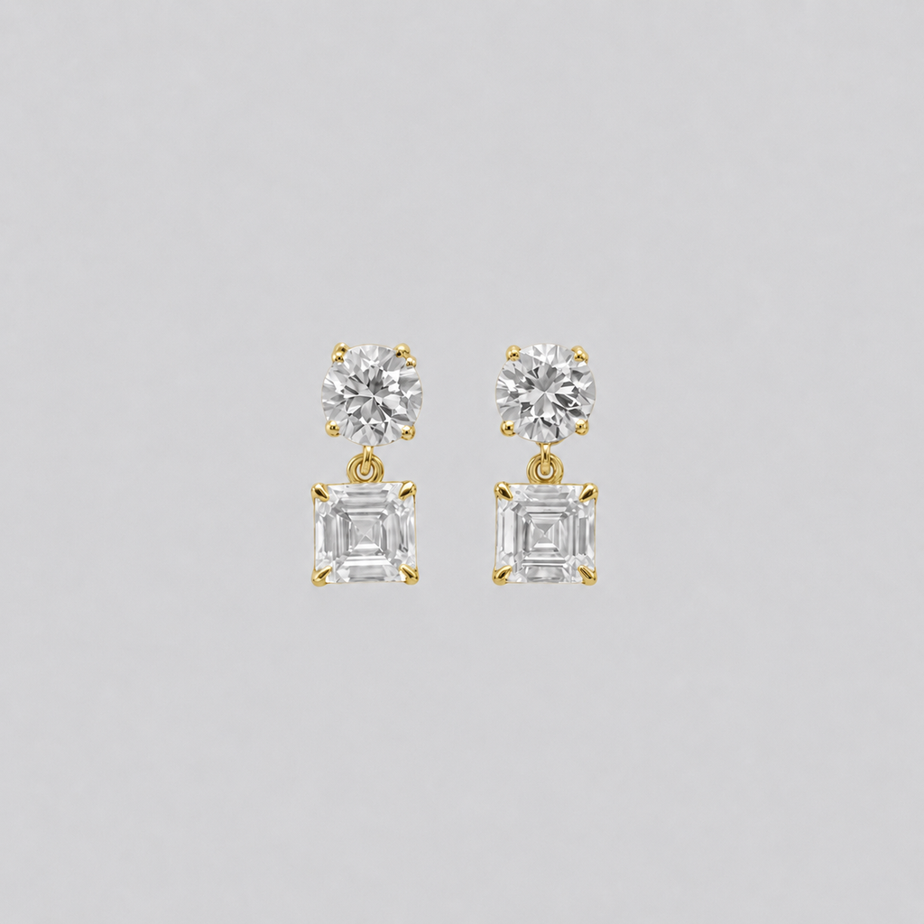 7 Ct. Round & Asscher Cut Lab Grown Diamond Dangle Earrings (EF-VS)