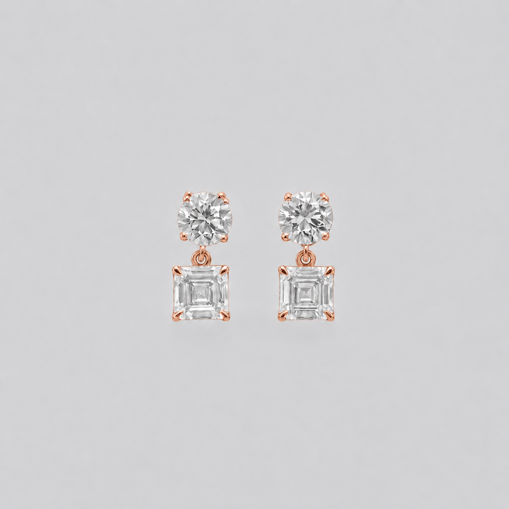 7 Ct. Round & Asscher Cut Lab Grown Diamond Dangle Earrings (EF-VS)