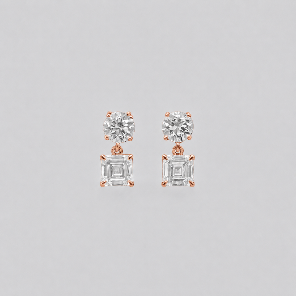 7 Ct. Round & Asscher Cut Lab Grown Diamond Dangle Earrings (EF-VS)