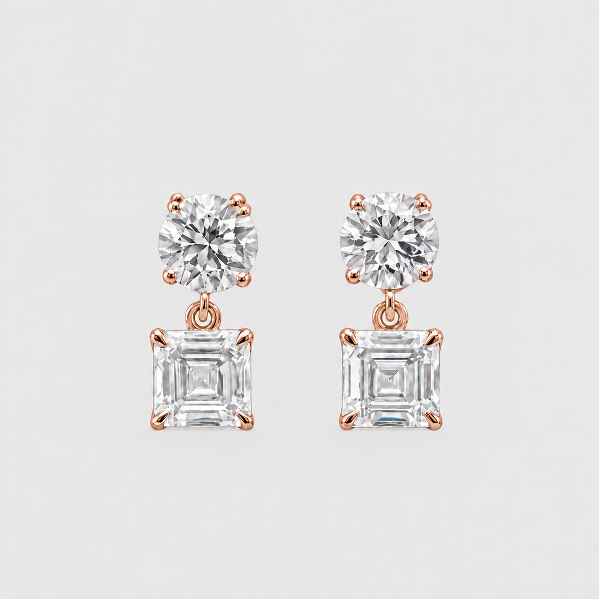 7 Ct. Round & Asscher Cut Lab Grown Diamond Dangle Earrings (EF-VS)