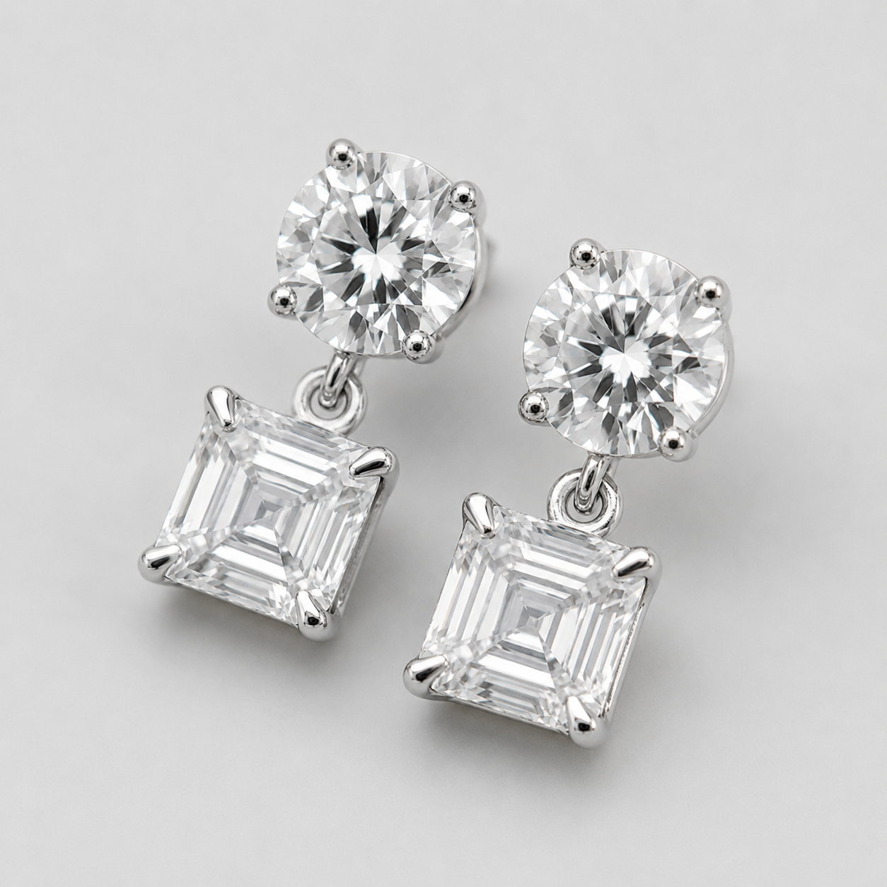 7 Ct. Round & Asscher Cut Lab Grown Diamond Dangle Earrings (EF-VS)