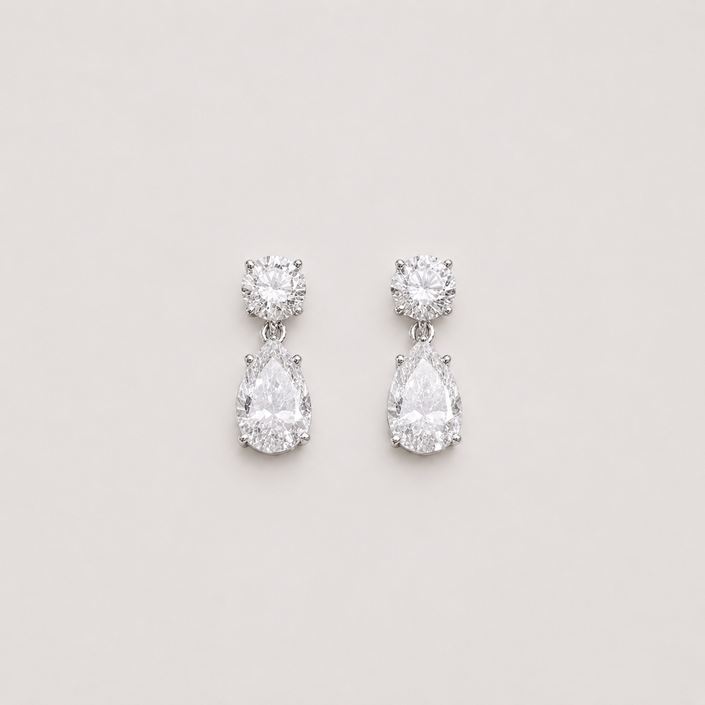6 Ct. Round & Pear Cut Lab Grown Diamond Dangle Earrings (VS-EF)