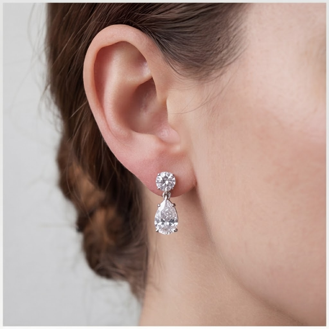 6 Ct. Round & Pear Cut Lab Grown Diamond Dangle Earrings (VS-EF)