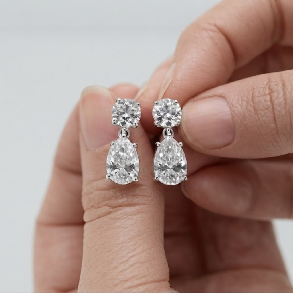 6 Ct. Round & Pear Cut Lab Grown Diamond Dangle Earrings (VS-EF)