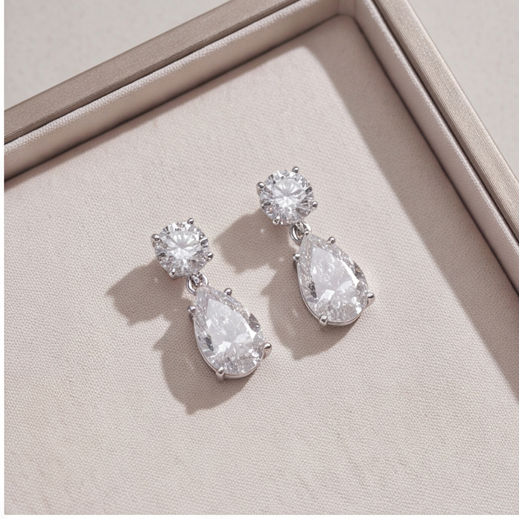 6 Ct. Round & Pear Cut Lab Grown Diamond Dangle Earrings (VS-EF)