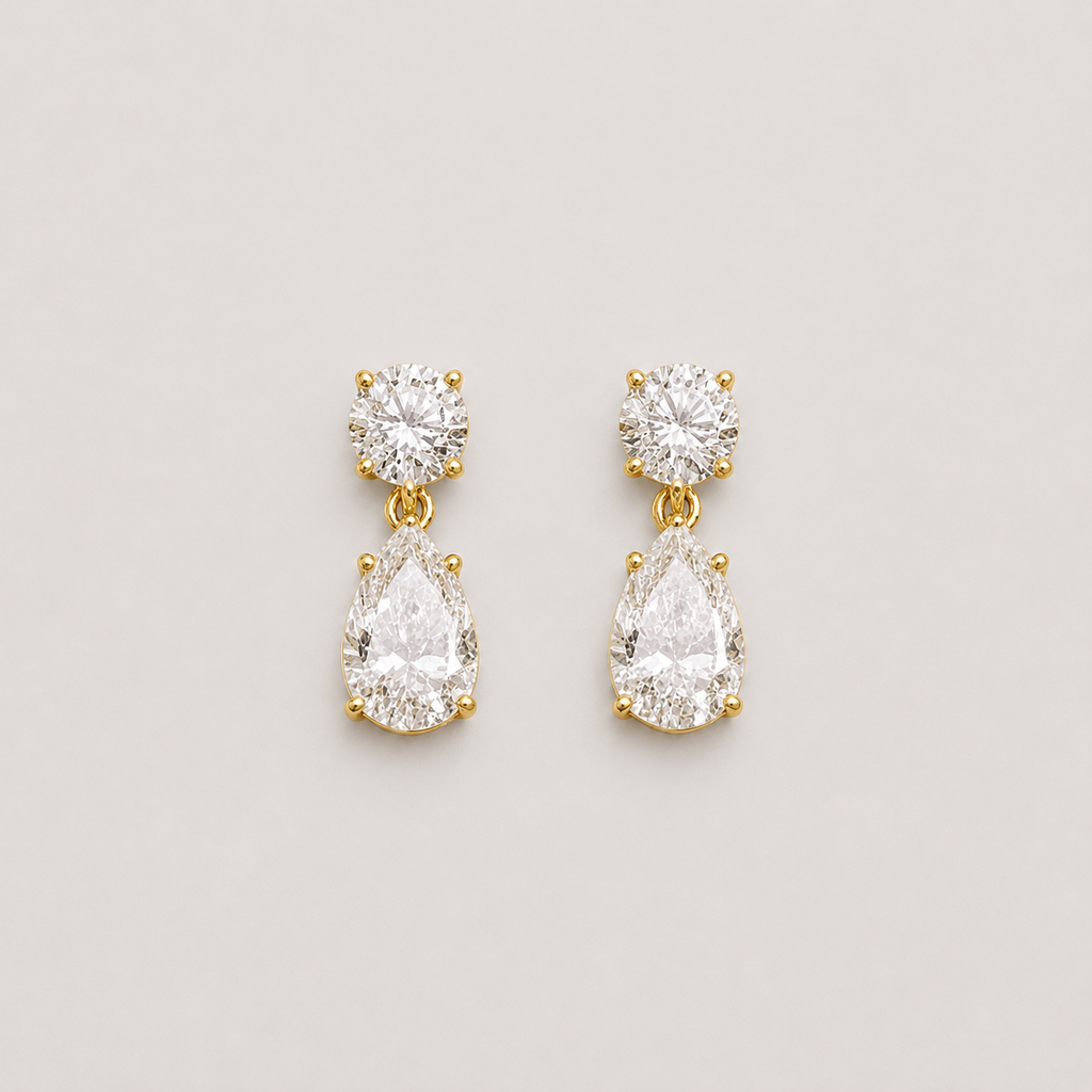 6 Ct. Round & Pear Cut Lab Grown Diamond Dangle Earrings (VS-EF)