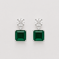 6.40 Ct. Round Lab Grown Diamond & Asscher Cut Emerald Dangle Earrings (VS-EF)