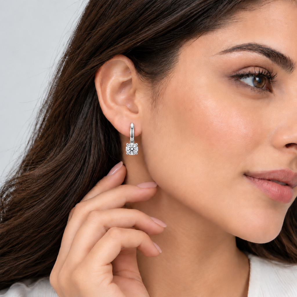 3 Ct. Lab Grown Diamond Round Cut Dangle Earrings (VS-EF)