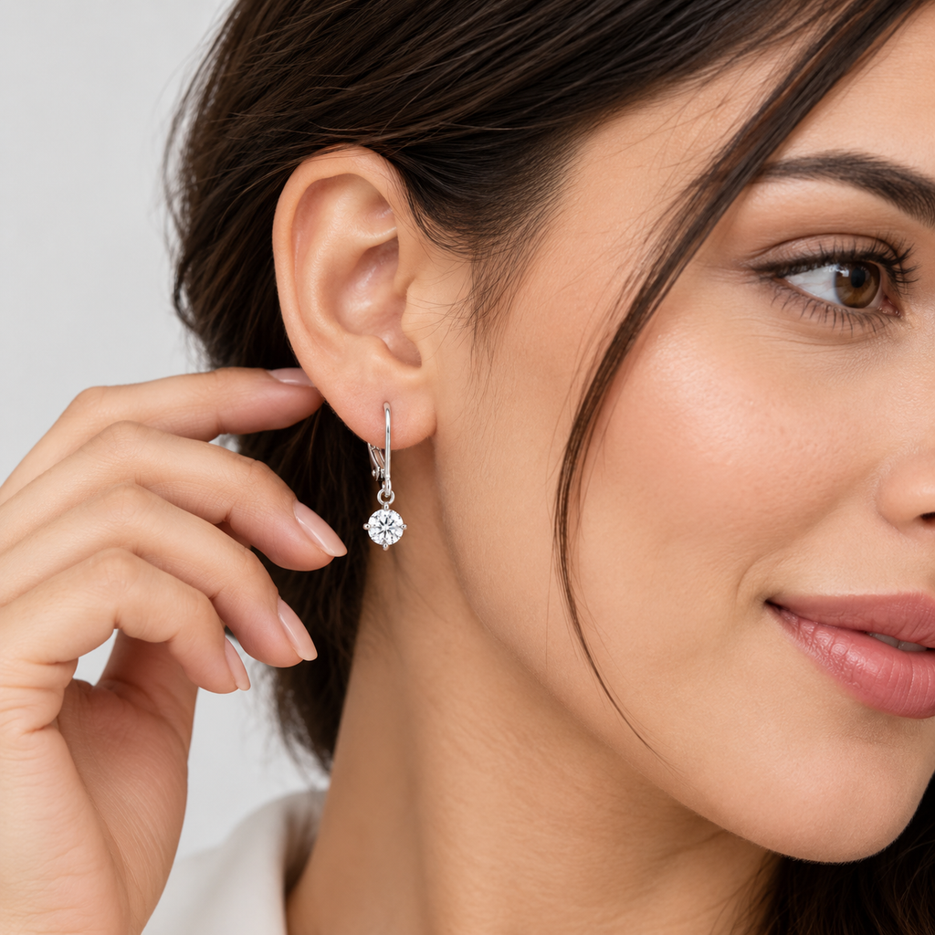 1 Ct. Lab Grown Diamond Dangle Earrings Round Cut (EF/VVS-VS)