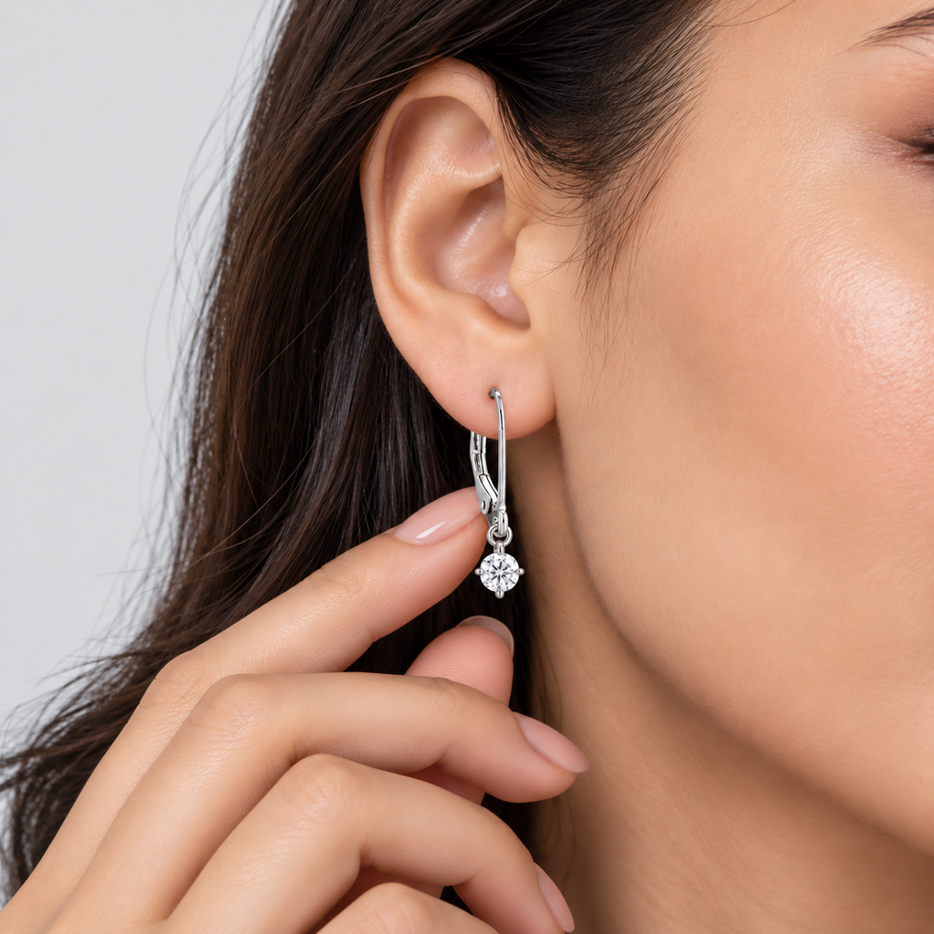 1 Ct. Lab Grown Diamond Dangle Earrings Round Cut (EF/VVS-VS)