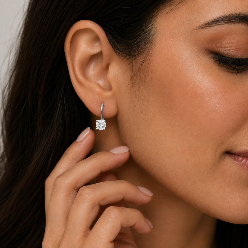 1 Ct. Round Cut Lab Grown Diamond Dangle Earrings (VS-EF)