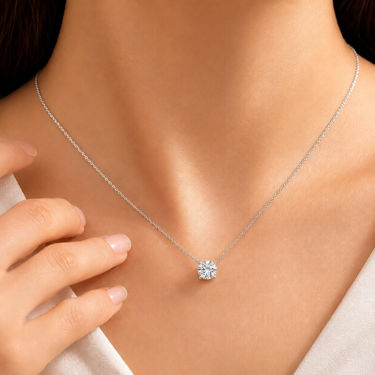 1 Ct. Lab Grown Diamond Round Cut 4 Prong Solitaire Pendant (VS-EF)