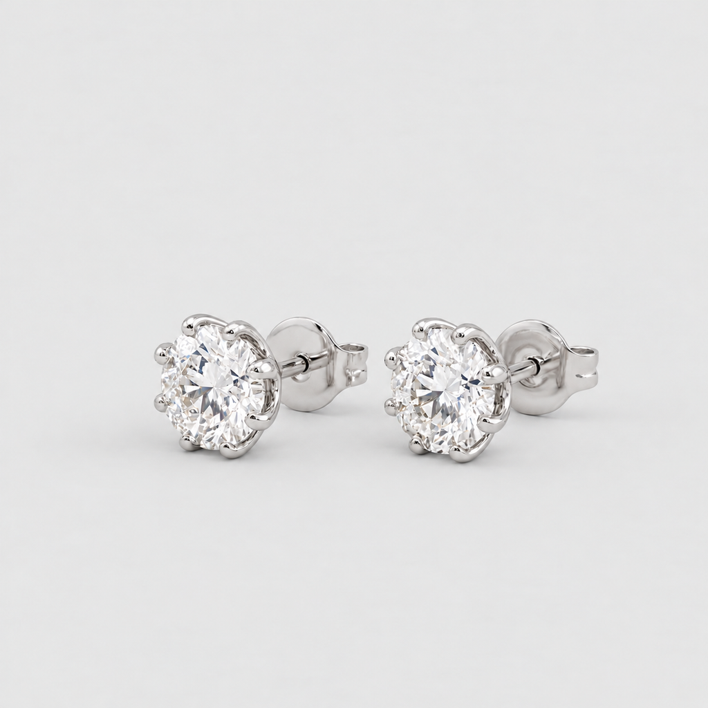 2 Ct. Lab Grown Diamond Round Cut Solitaire Stud Earrings (VS-EF)