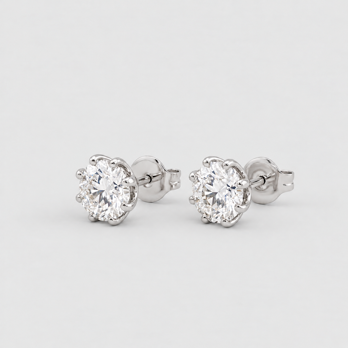2 Ct. Lab Grown Diamond Round Cut Solitaire Stud Earrings (VS-EF)