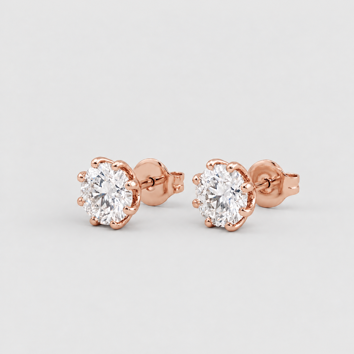 2 Ct. Lab Grown Diamond Round Cut Solitaire Stud Earrings (VS-EF)