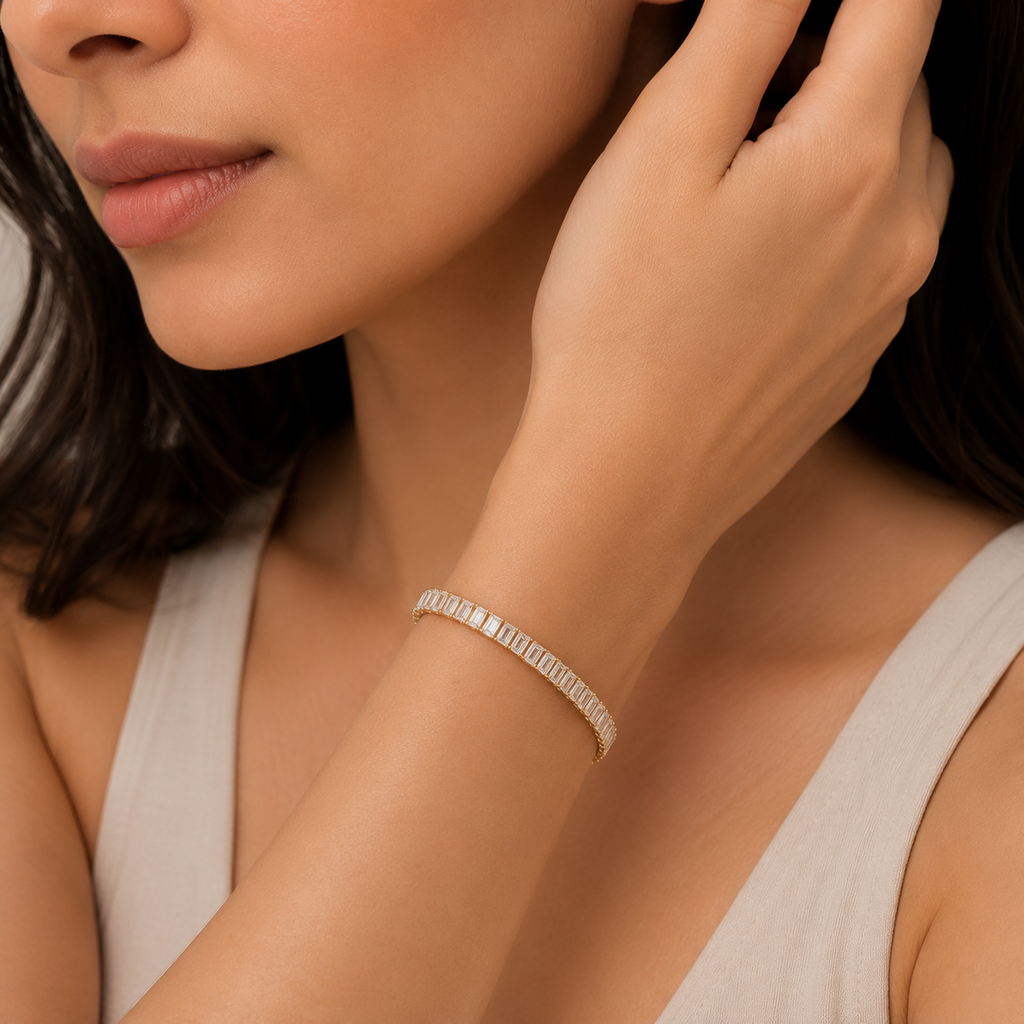 7 Ct. Emerald Cut Lab Grown Diamond Tennis Bracelet (EF-VS SI)