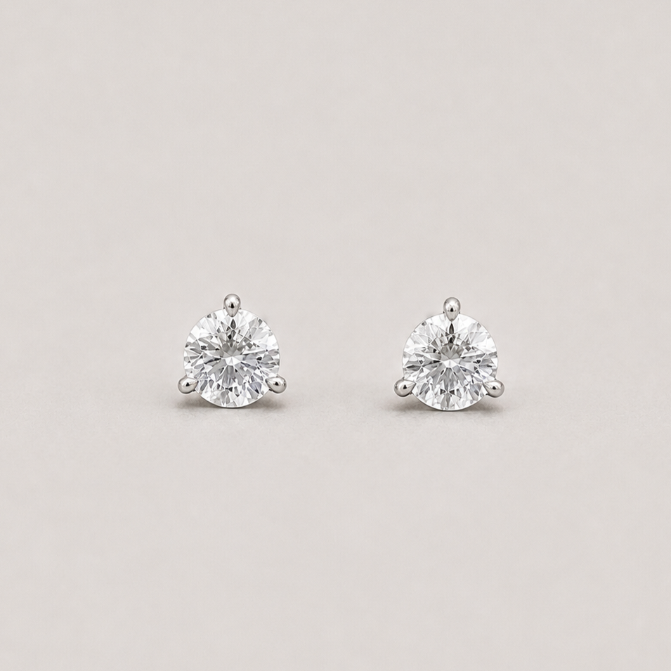 1 Ct. Lab-Grown Diamond Round-Cut Three-Prongs Studs Earrings (VS-EF)