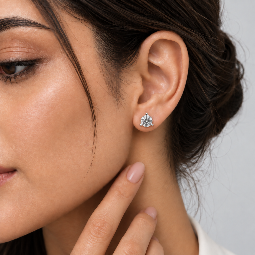 1 Ct. Lab-Grown Diamond Round-Cut Three-Prongs Studs Earrings (EF/VVS-VS)