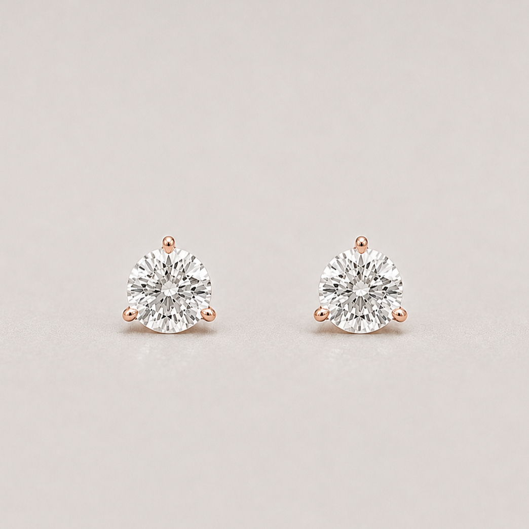 1 Ct. Lab-Grown Diamond Round-Cut Three-Prongs Studs Earrings (VS-EF)