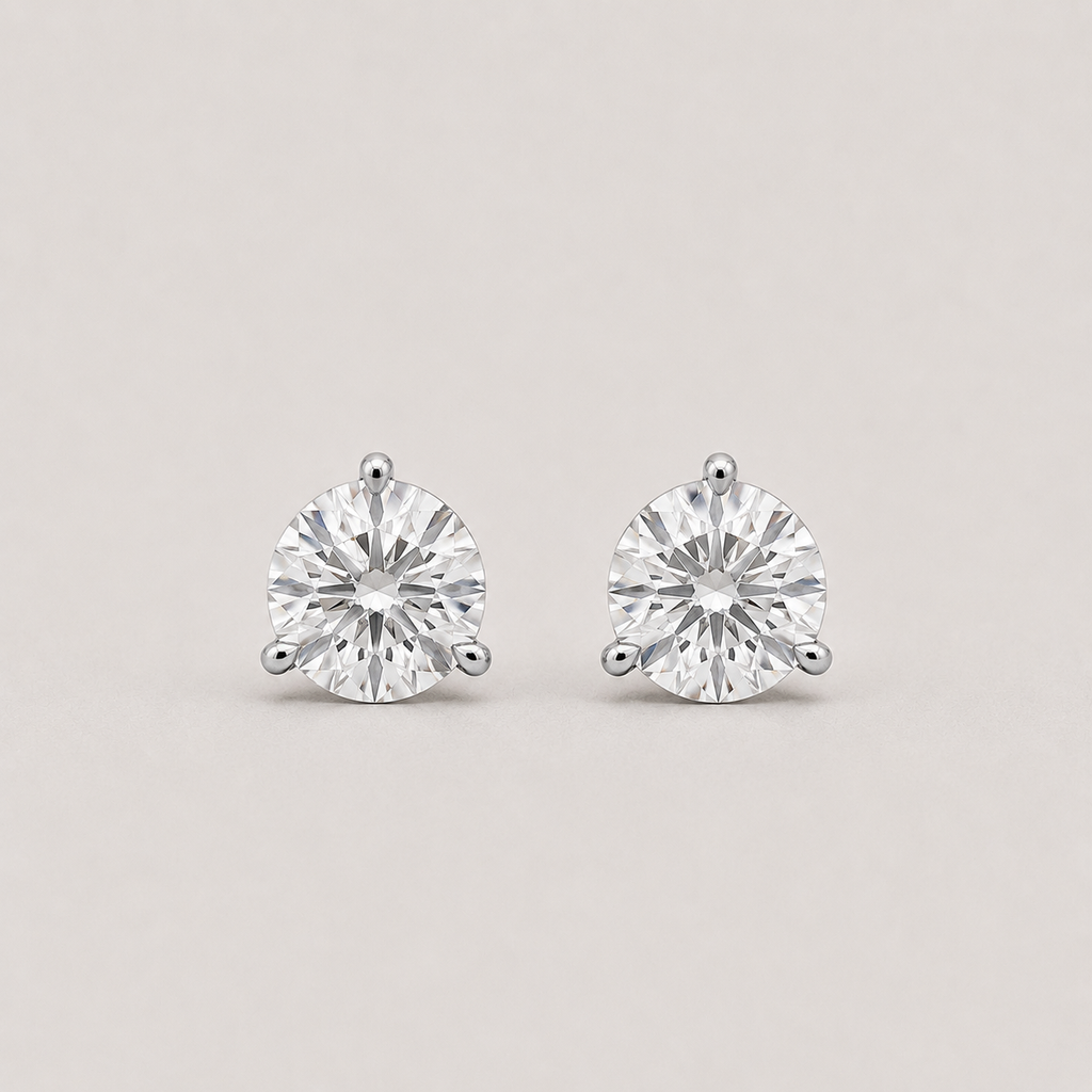 1.50 Ct. Lab-Grown Diamond Stud Round-Cut Three-Prongs Earrings (VS-EF)