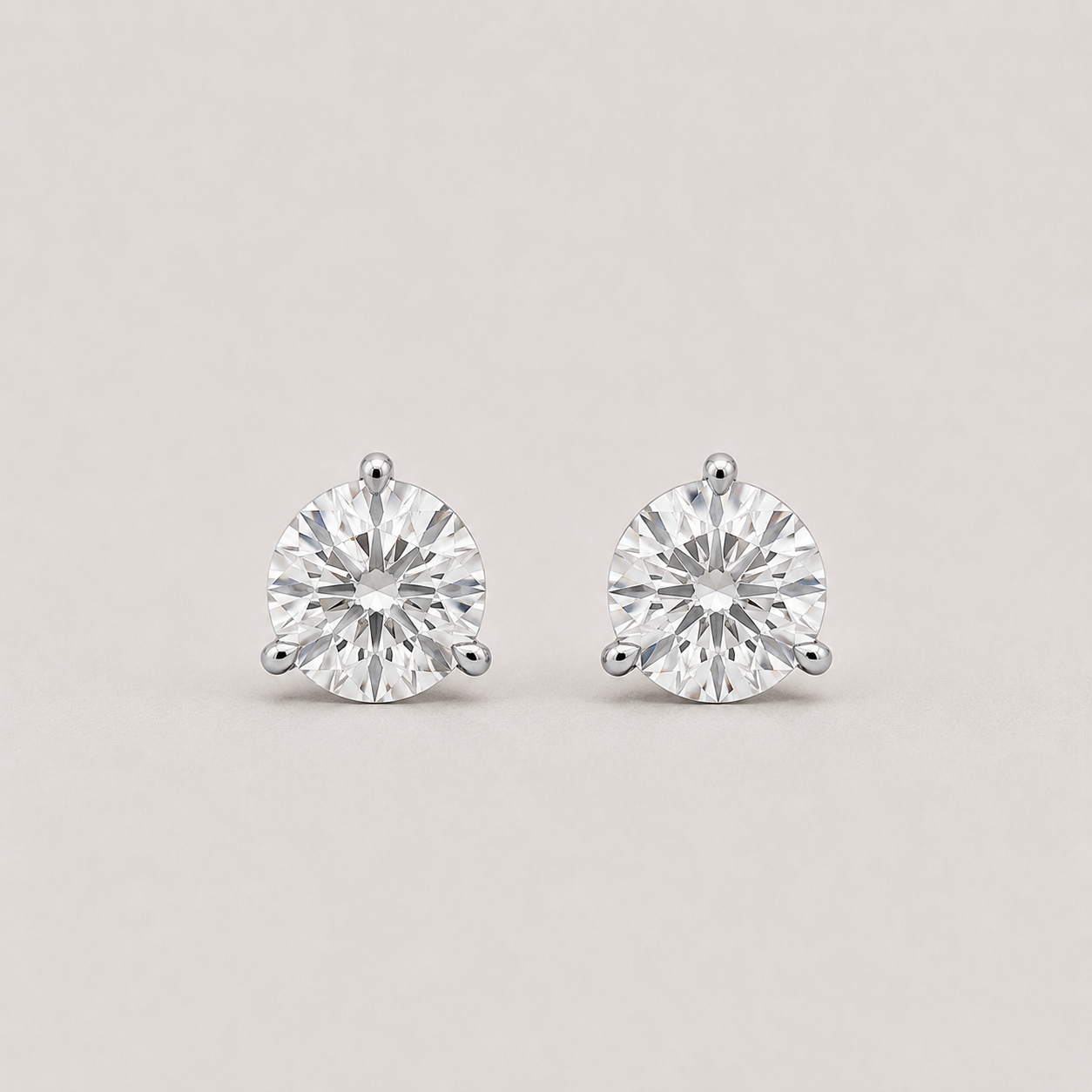 1.50 Ct. Lab-Grown Diamond Stud Round-Cut Three-Prongs Earrings (VS-EF)