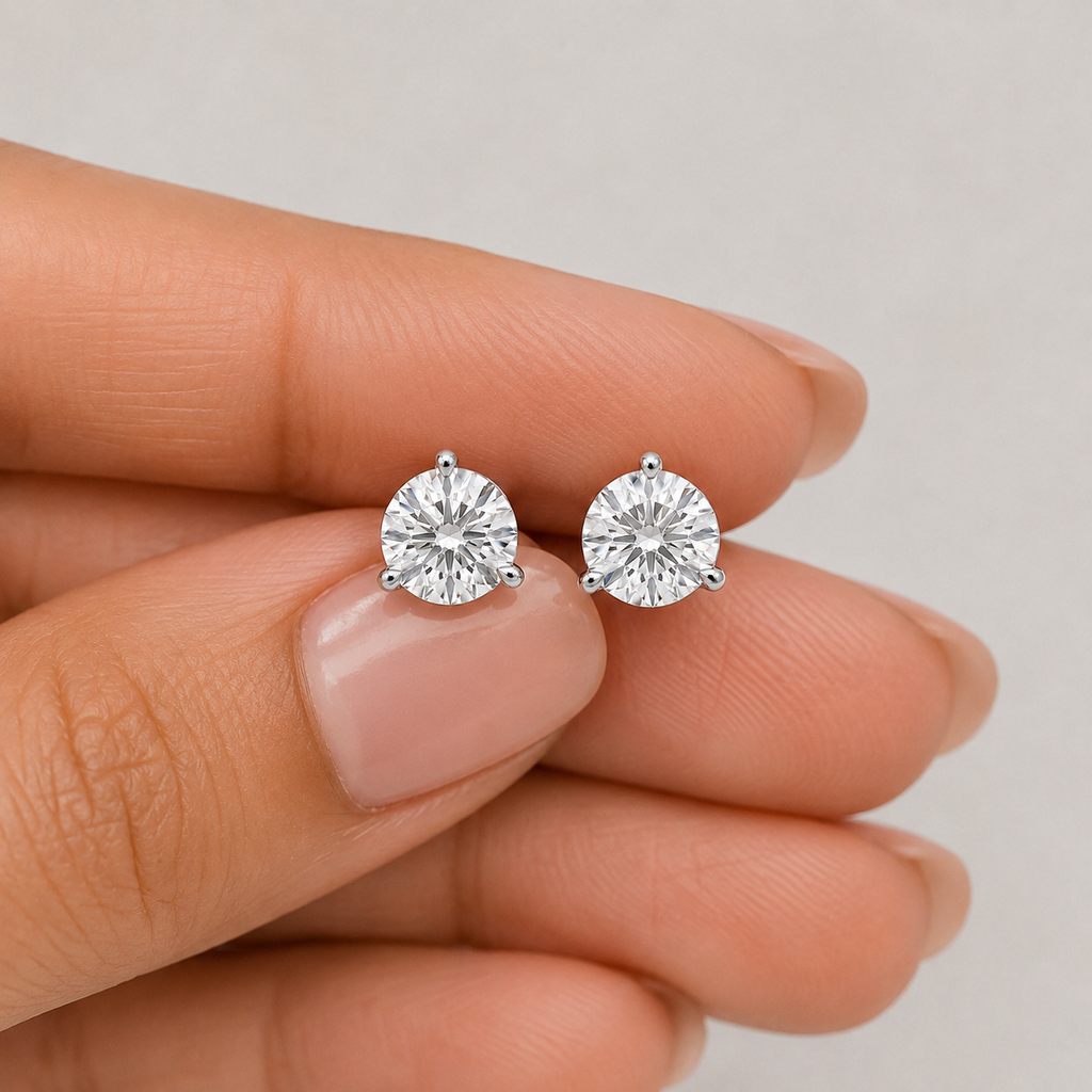 1.50 Ct. Lab-Grown Diamond Stud Round-Cut Three-Prongs Earrings (VS-EF)