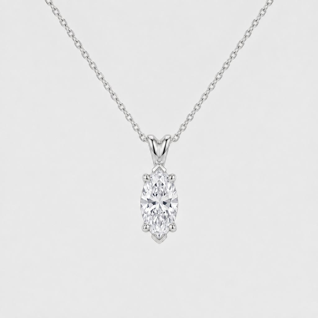1 Ct. Lab Grown Diamond Marquise Cut Solitaire Pendant Necklace (VS-EF)