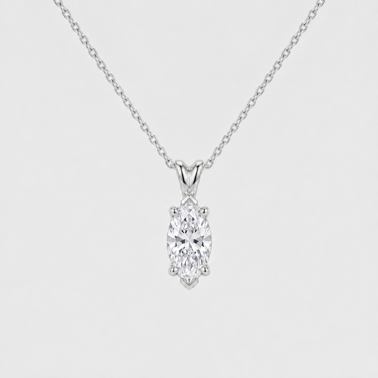 1 Ct. Lab Grown Diamond Marquise Cut Solitaire Pendant Necklace (VS-EF)