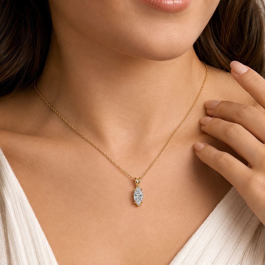 1 Ct. Lab Grown Diamond Marquise Cut Solitaire Pendant Necklace (VS-EF)