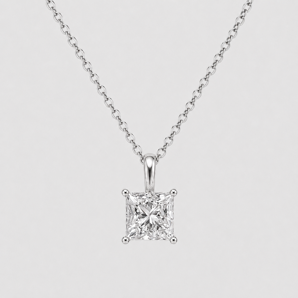 1 Ct. Princess Cut Lab Grown Diamond Solitaire Pendant Necklace (VS-EF)