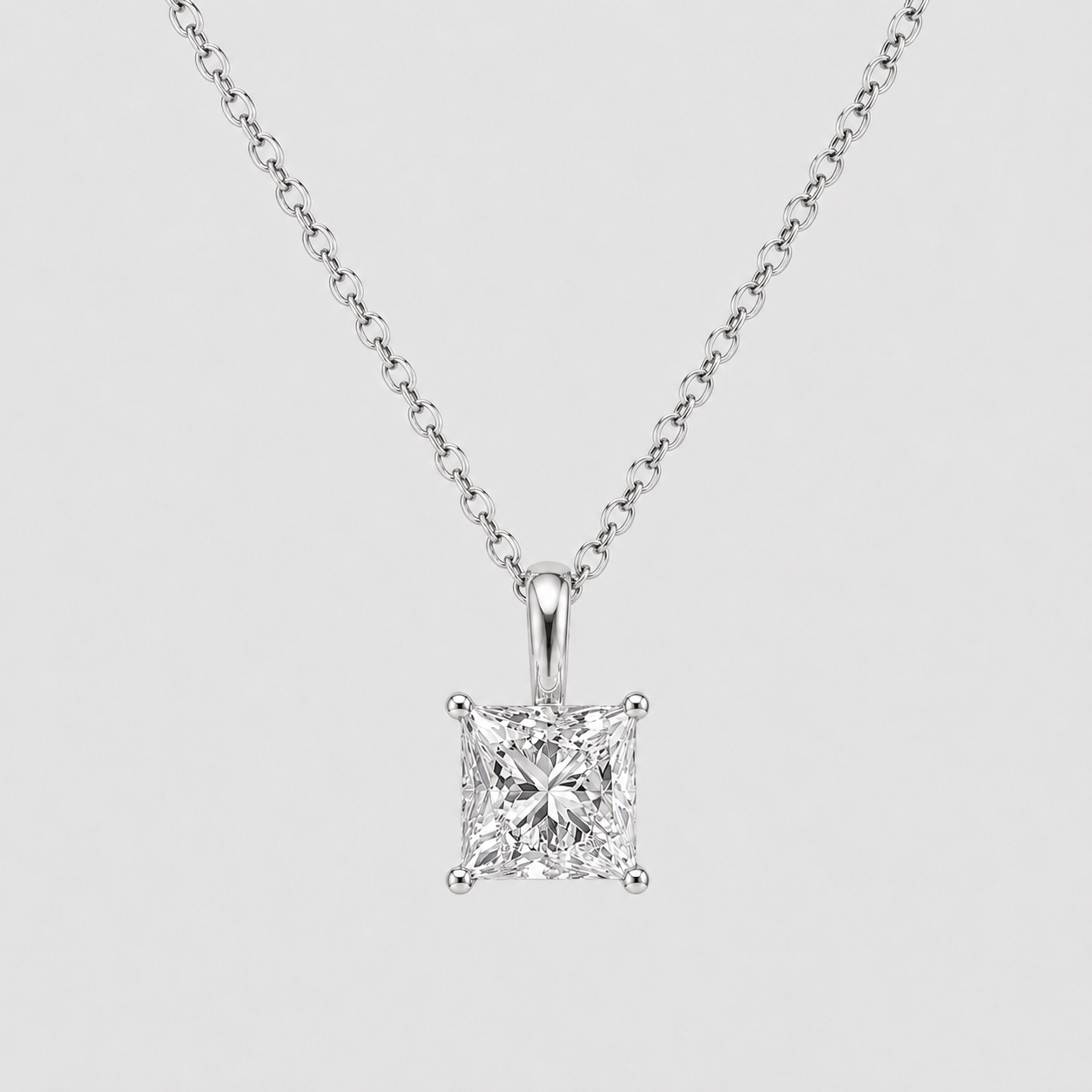 1 Ct. Princess Cut Lab Grown Diamond Solitaire Pendant Necklace (VS-EF)