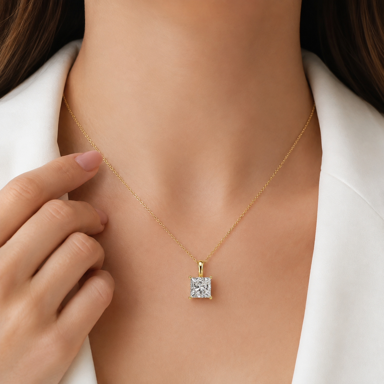 1 Ct. Princess Cut Lab Grown Diamond Solitaire Pendant Necklace (VS-EF)
