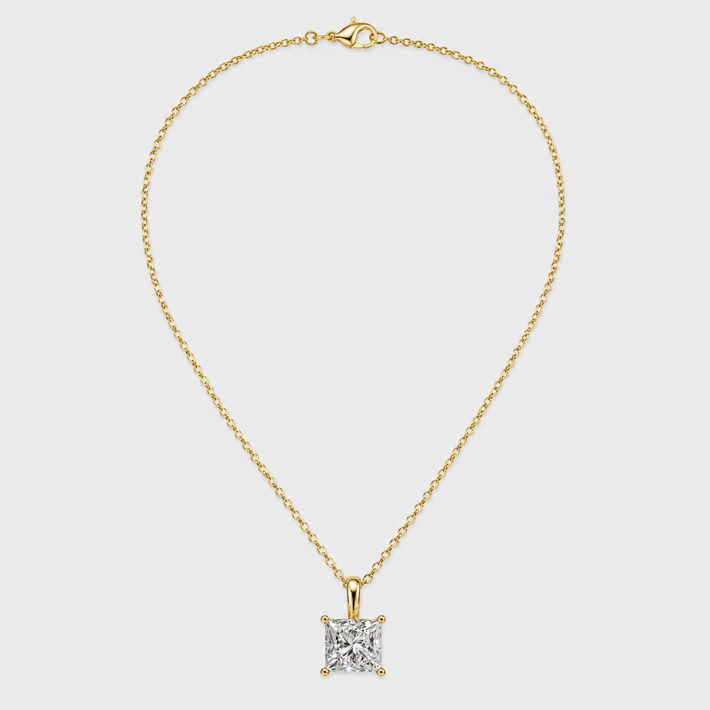 1 Ct. Princess Cut Lab Grown Diamond Solitaire Pendant Necklace (VS-EF)