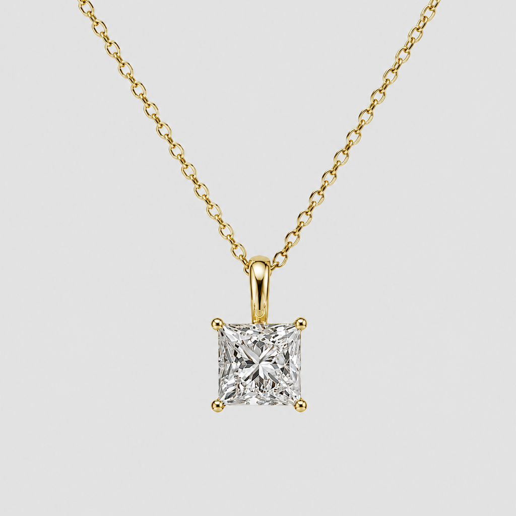 1 Ct. Princess Cut Lab Grown Diamond Solitaire Pendant Necklace (VS-EF)