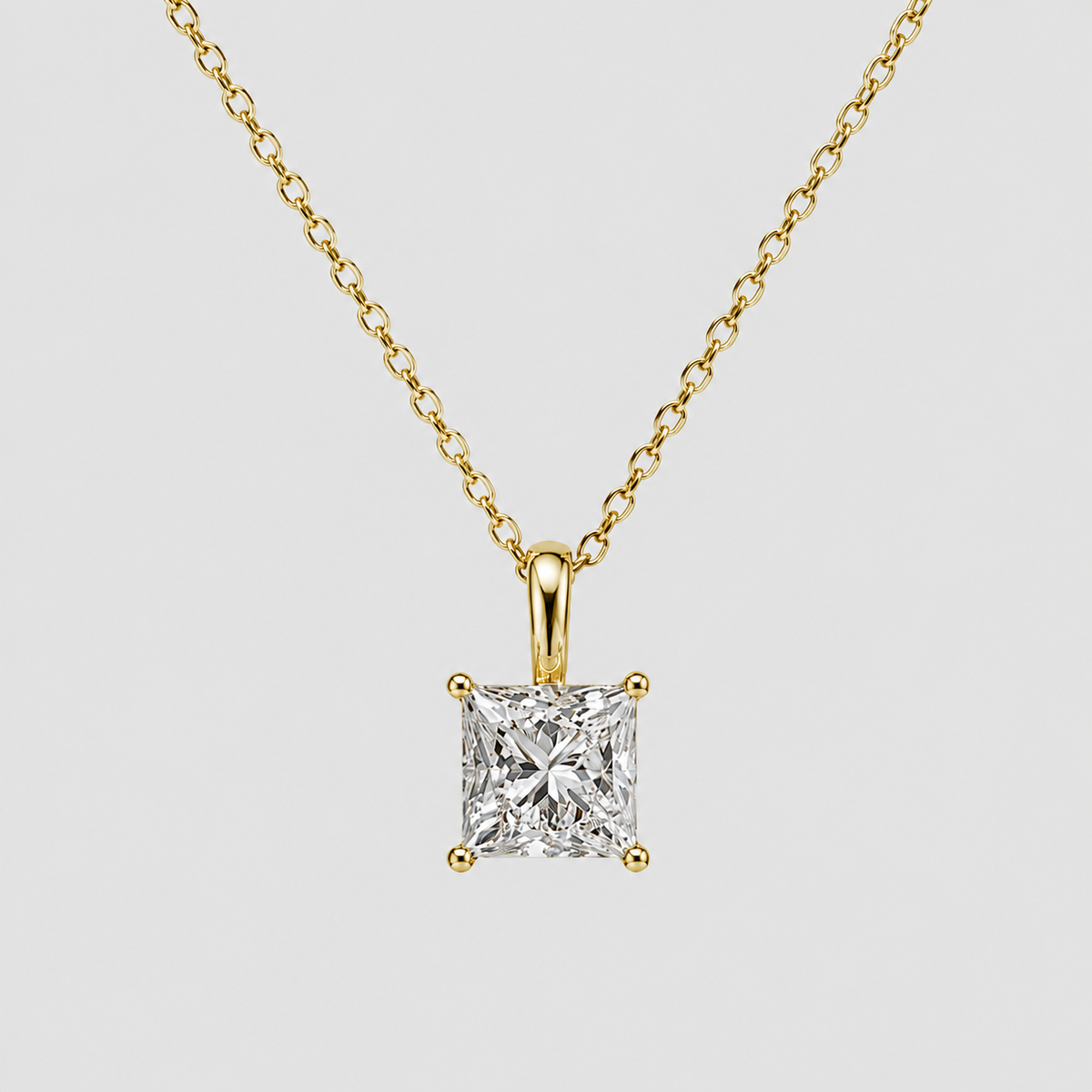 1 Ct. Princess Cut Lab Grown Diamond Solitaire Pendant Necklace (VS-EF)