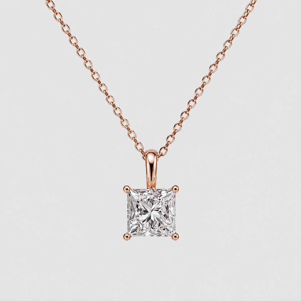 1 Ct. Princess Cut Lab Grown Diamond Solitaire Pendant Necklace (VS-EF)