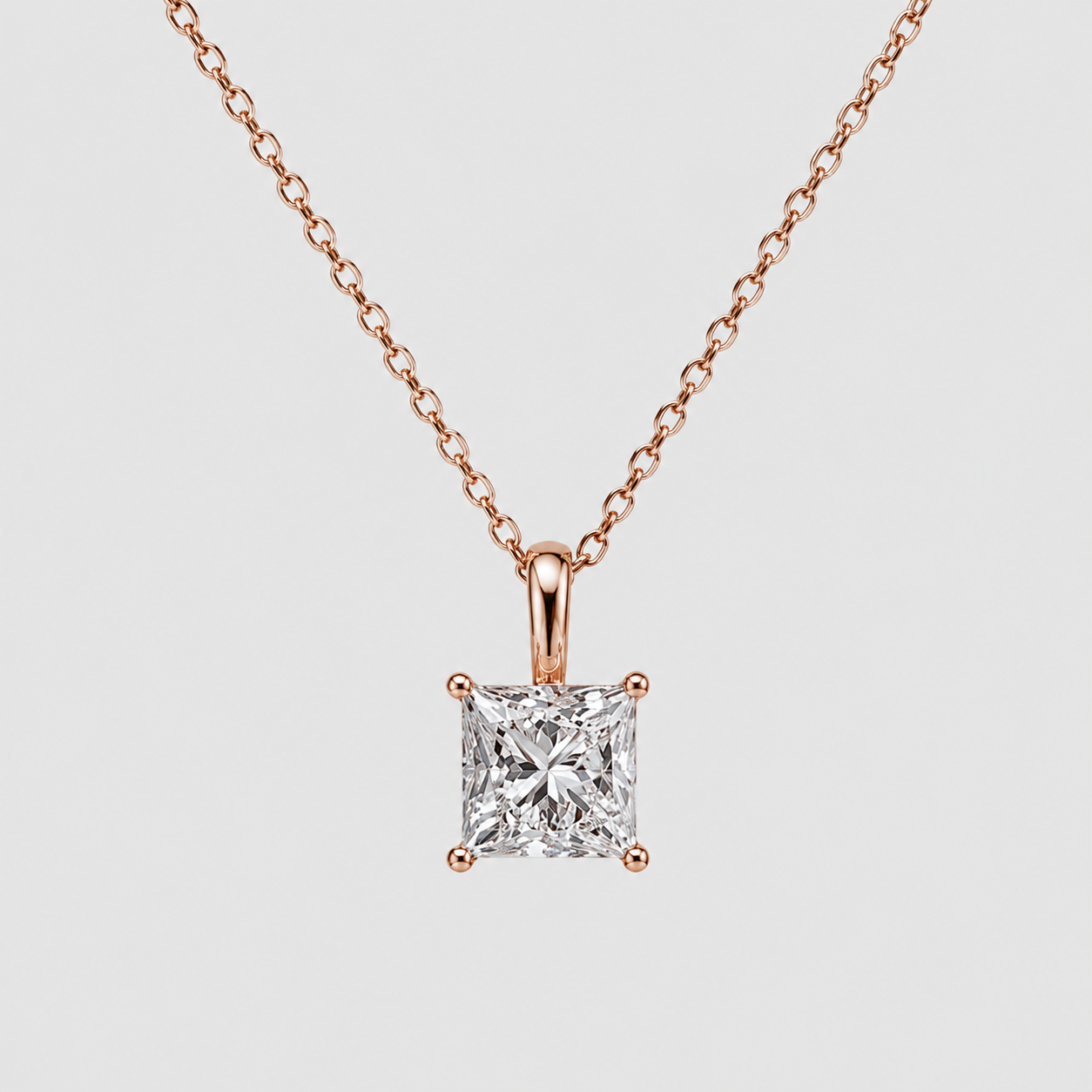 1 Ct. Princess Cut Lab Grown Diamond Solitaire Pendant Necklace (VS-EF)