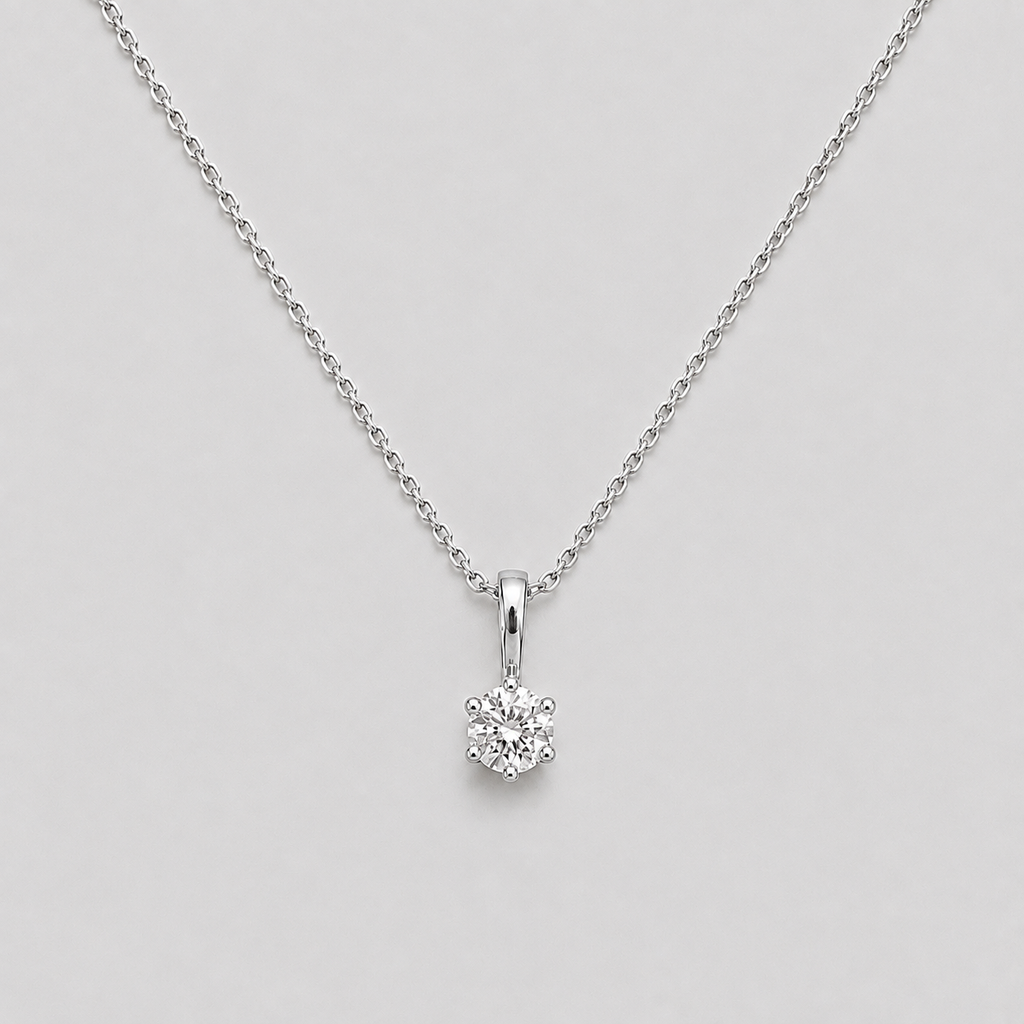 Round Cut Lab Grown Diamond 6 Prong Settings Solitaire Pendant 0.50 Ct. (VS-EF)