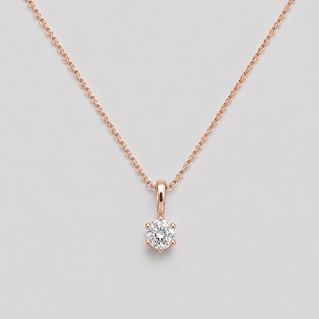 Round Cut Lab Grown Diamond 6 Prong Settings Solitaire Pendant 0.50 Ct. (VS-EF)
