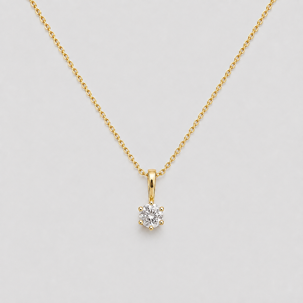 Round Cut Lab Grown Diamond 6 Prong Settings Solitaire Pendant 0.50 Ct. (VS-EF)