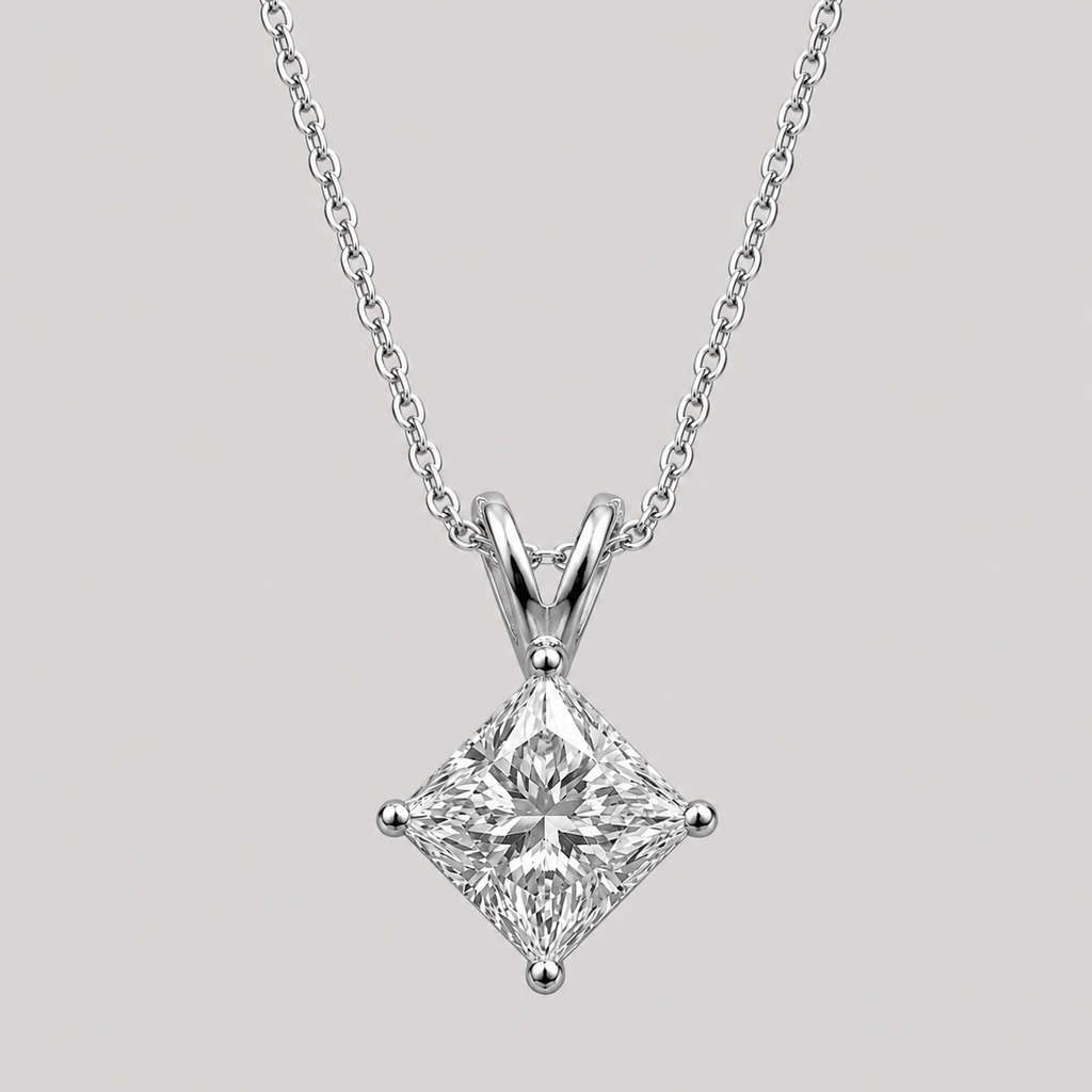 1 Ct. Princess Cut Lab Grown Diamond Solitaire Pendant Necklace (VS-EF)