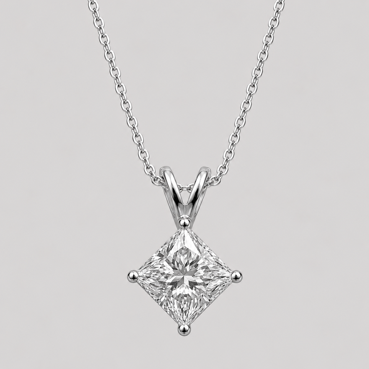 1 Ct. Princess Cut Lab Grown Diamond Solitaire Pendant Necklace (VS-EF)