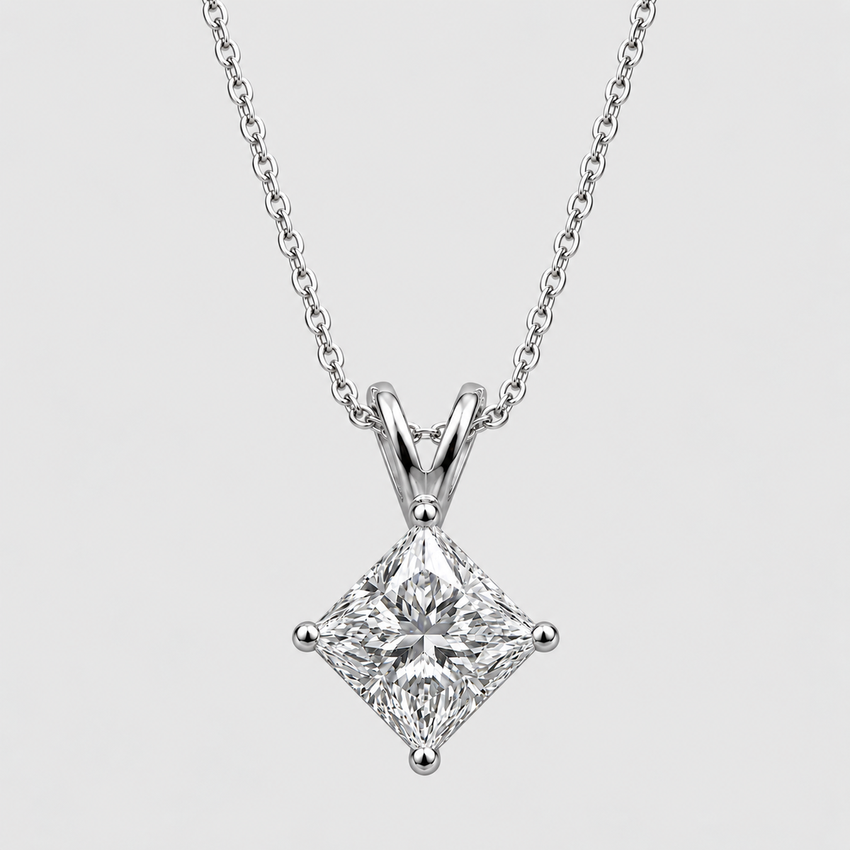 1 Ct. Princess Cut Lab Grown Diamond Solitaire Pendant Necklace (VS-EF)