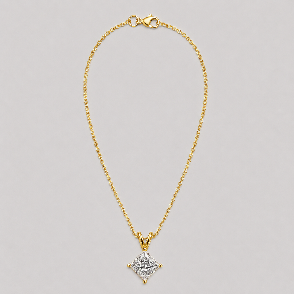 1 Ct. Princess Cut Lab Grown Diamond Solitaire Pendant Necklace (VS-EF)